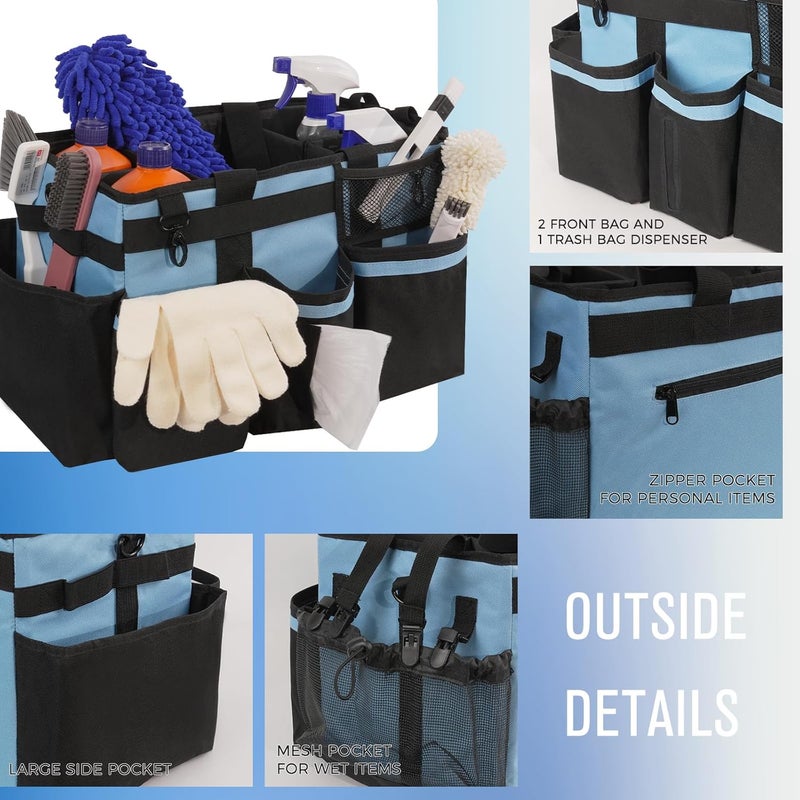 SCAVATA Wearable Cleaning Caddy, Cleaning Caddy Supplies Organizer with Handle & Shoulder Straps for Housekeepers, Under Sink & Car Cleaning Tool Organizers Bag with 4 Foldable Divider (Blue) - Image 3
